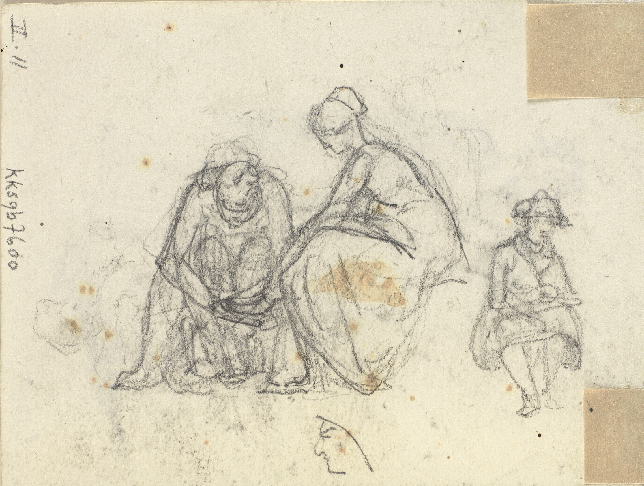 Skoen prøves. Figurstudier